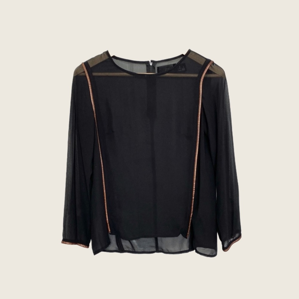 3/$30 H&M Black Sheer Top w Copper Strip Accent 2